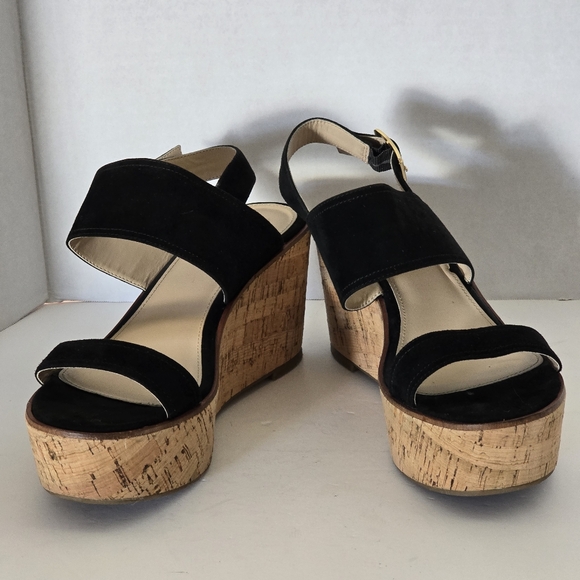 Steve Madden Caytln Black Suede Wedge Platform Sandals Size 9.5 - Picture 5 of 11